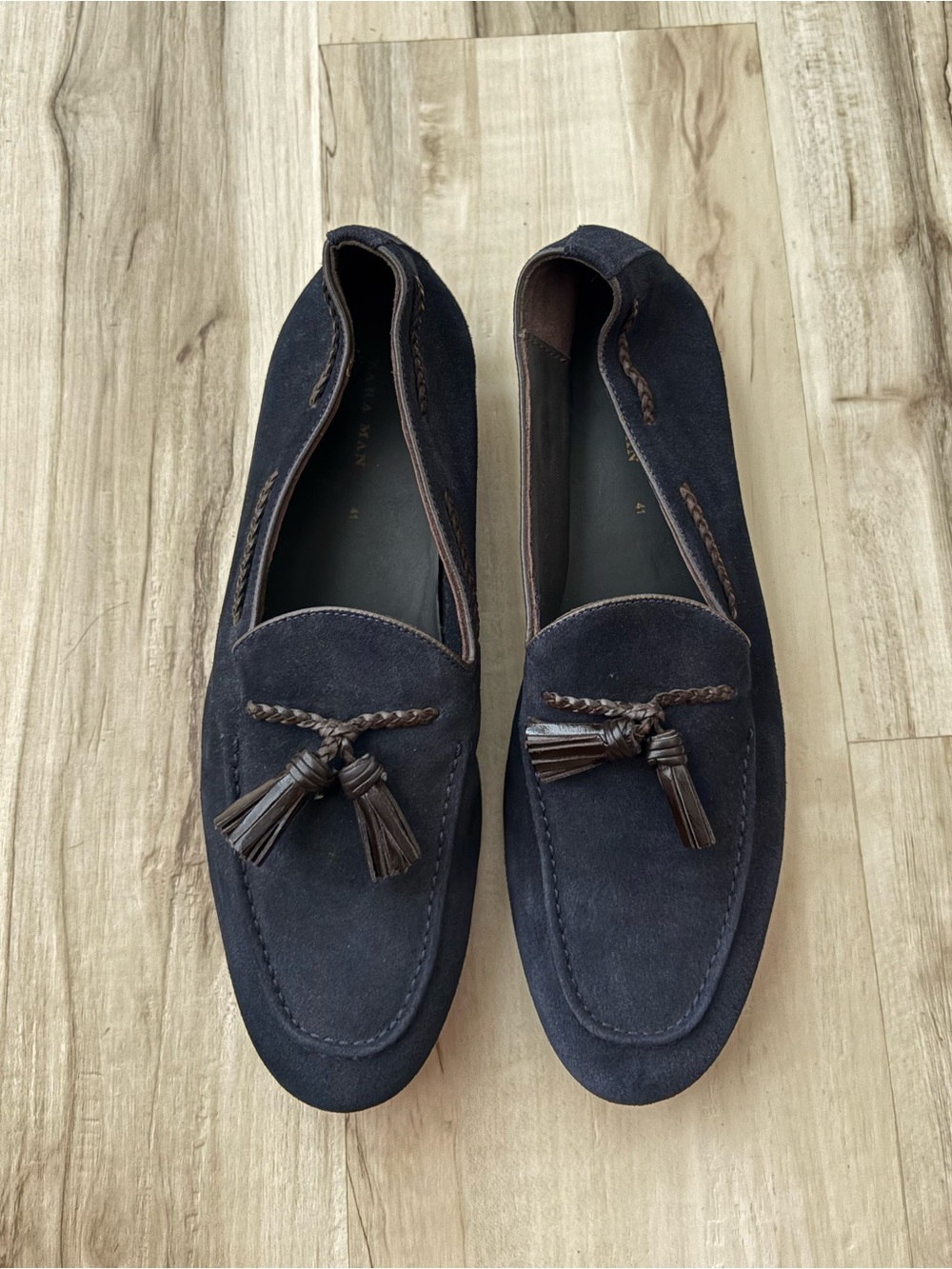Zara Navy Suede Tassel Loafers for Men